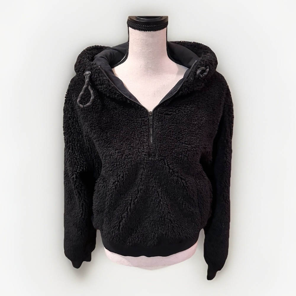 Lululemon Oversized Sherpa Hoodie Fleece Scuba Half Zip Black Womens Sz. 8 Comfy